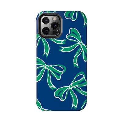 Trendy Bow Phone Case, Bed Party Bow Iphone case, Bow Phone Case, - FGCU, Blue and Green, Florida Gulf Coast