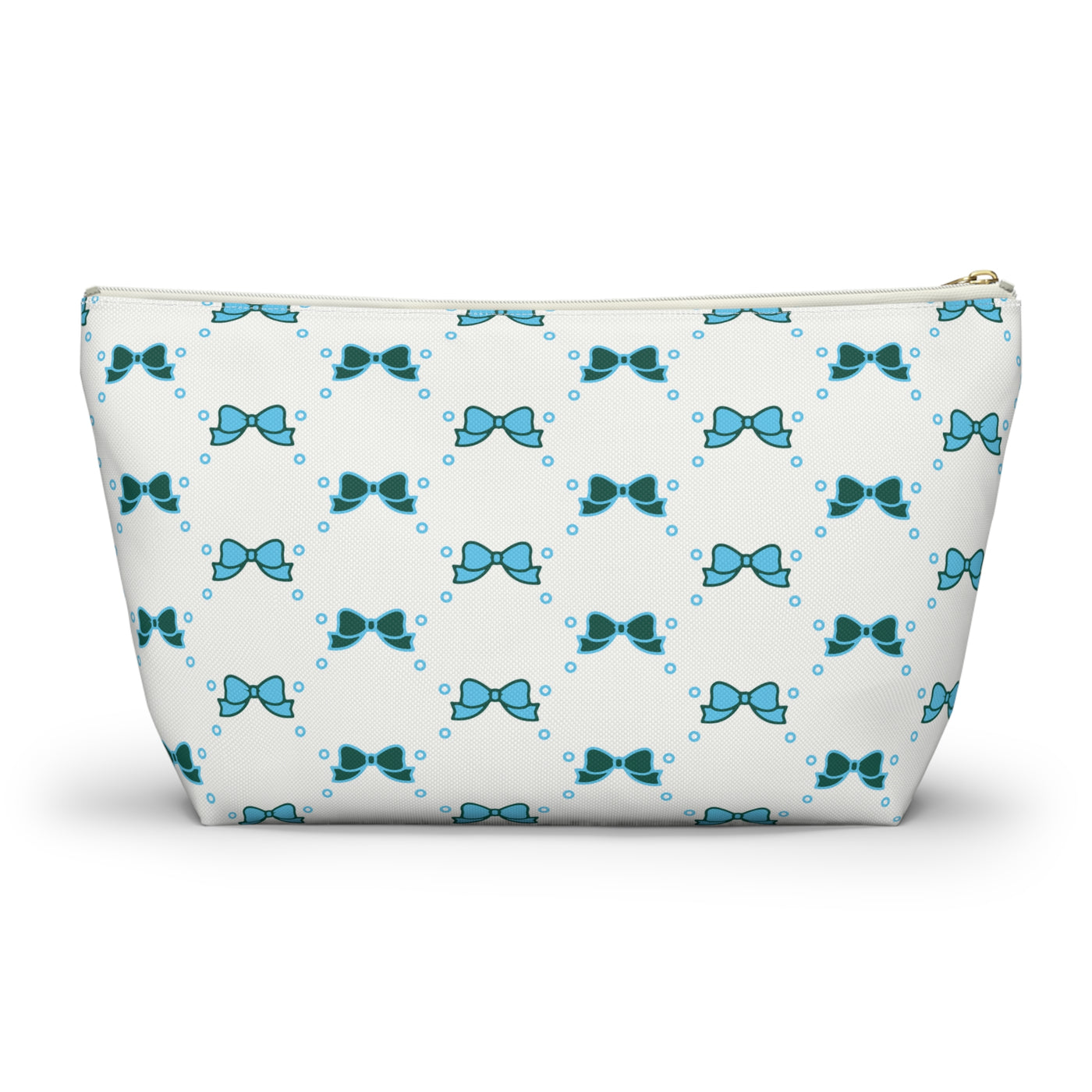 Pretty Little Bow Makeup Bag - Graduation Gift, Bed Party Gift, Acceptance Gift, College Gift, Bow Aesthetic, Tulane, Blue & Green Bow