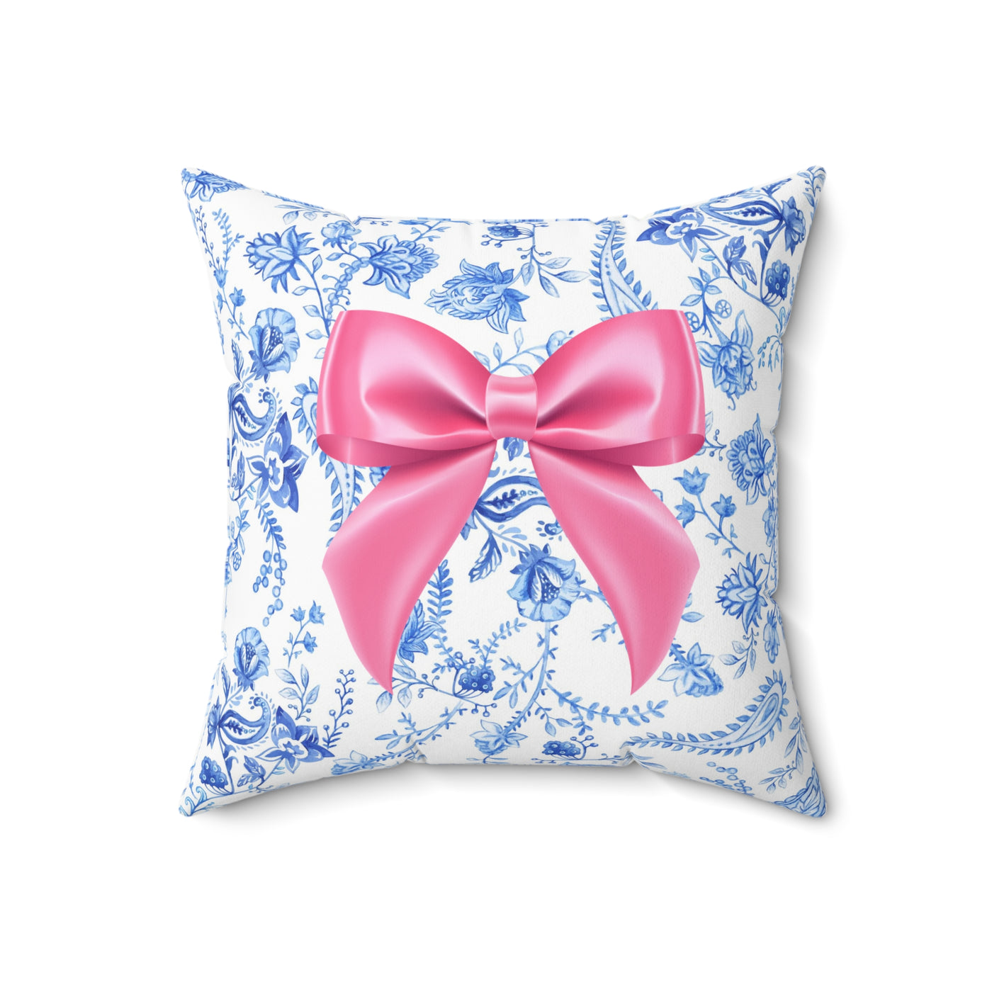 Blue & White Floral Chinoiserie Aesthetic with Pink Bow