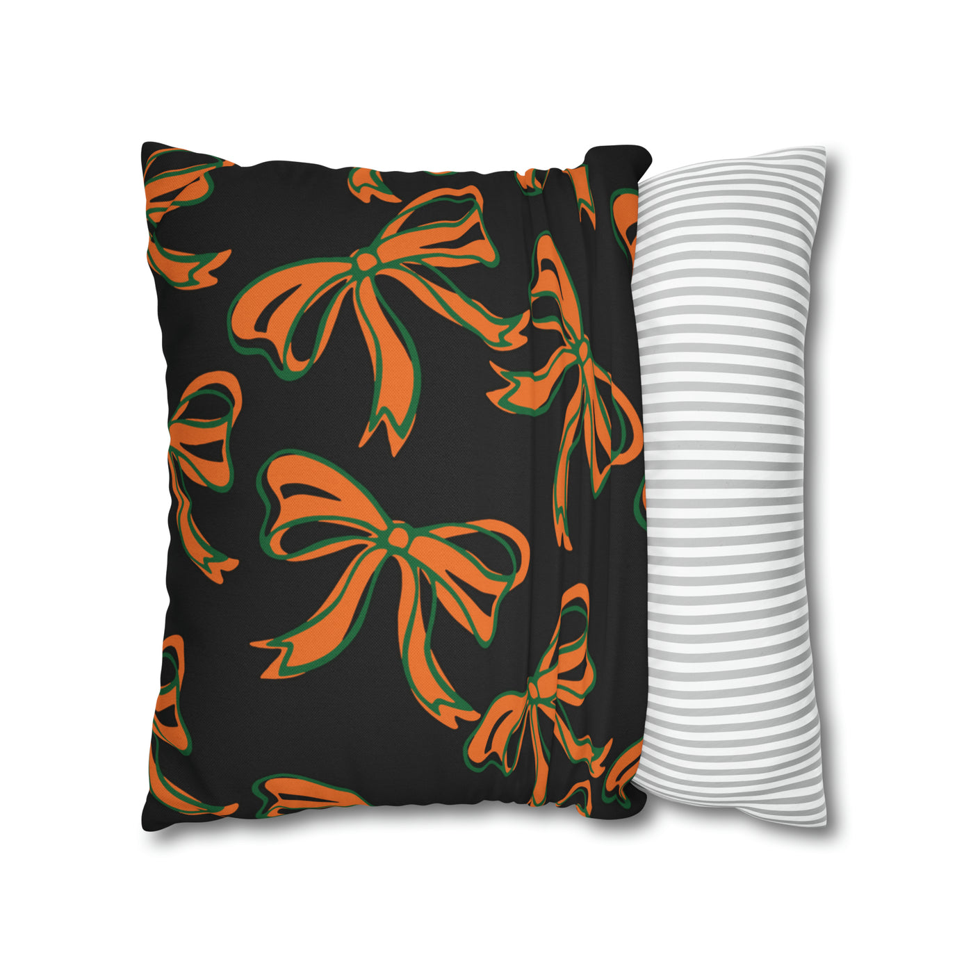 Trendy Bow College Pillow Cover - Dorm Pillow, Graduation Gift,Bed Party Gift,Acceptance Gift,College Gift, Miami Hurricanes, orange & green