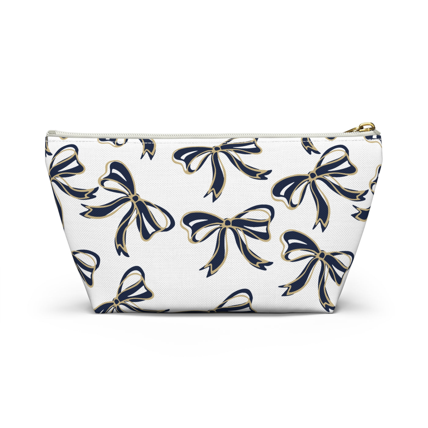 Trendy Bow Makeup Bag - Graduation Gift, Bed Party Gift, Acceptance Gift, College Gift, Navy and Gold, GW University, Bow Aesthetic