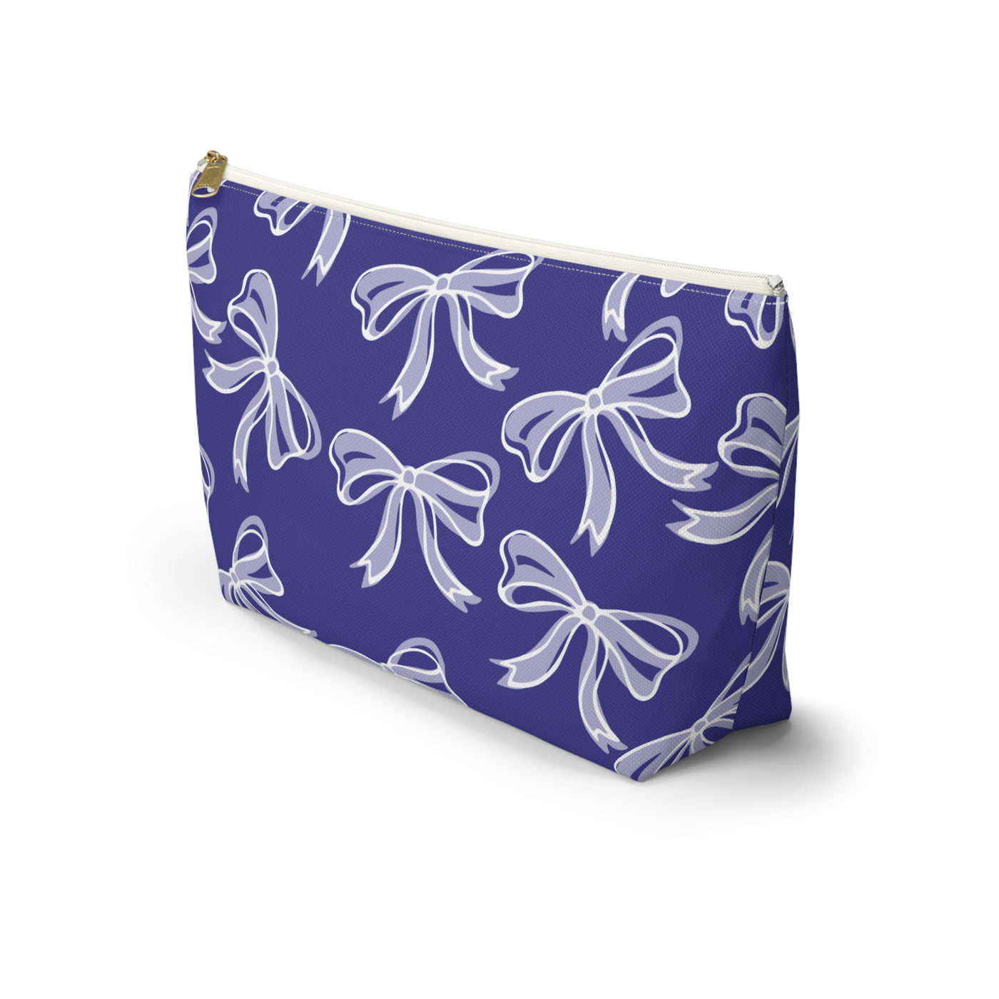 Trendy Bow Makeup Bag - Graduation Gift, Bed Party Gift, Acceptance Gift, College Gift, Northwestern, High Point, Purple and White, NYU