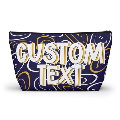 Custom Text - Navy and Gold Makeup Bag