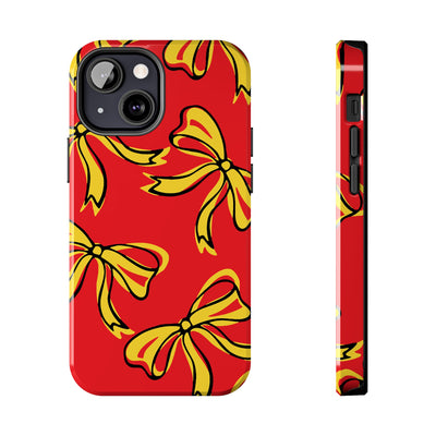 Trendy Bow Phone Case, Bed Party Bow Iphone case, Bow Phone Case, College Case, Bow Gift - Maryland, Terps, Terrapins, UMD, Red Gold & Black