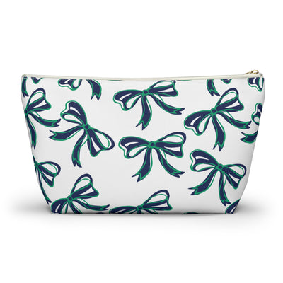 Trendy Bow Makeup Bag - Graduation Gift, Bed Party Gift, Acceptance Gift, College Gift, Notre Dame, green and blue