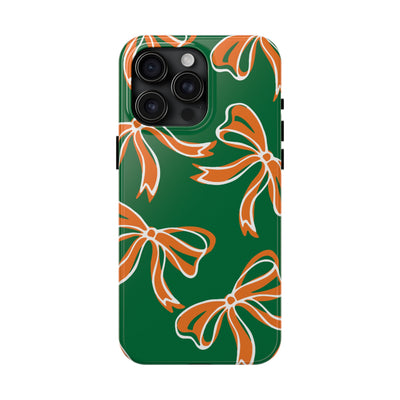 Trendy Bow Phone Case, Bed Party Bow Iphone case, Bow Phone Case, - Miami Hurricanes, 305, Miami, Orange and Green