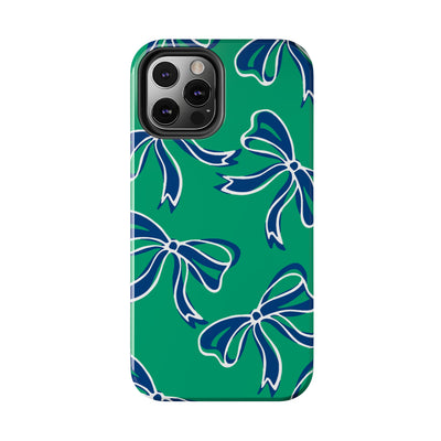 Trendy Bow Phone Case, Bed Party Bow Iphone case, Bow Phone Case, - FGCU, Blue and Green, Florida Gulf Coast