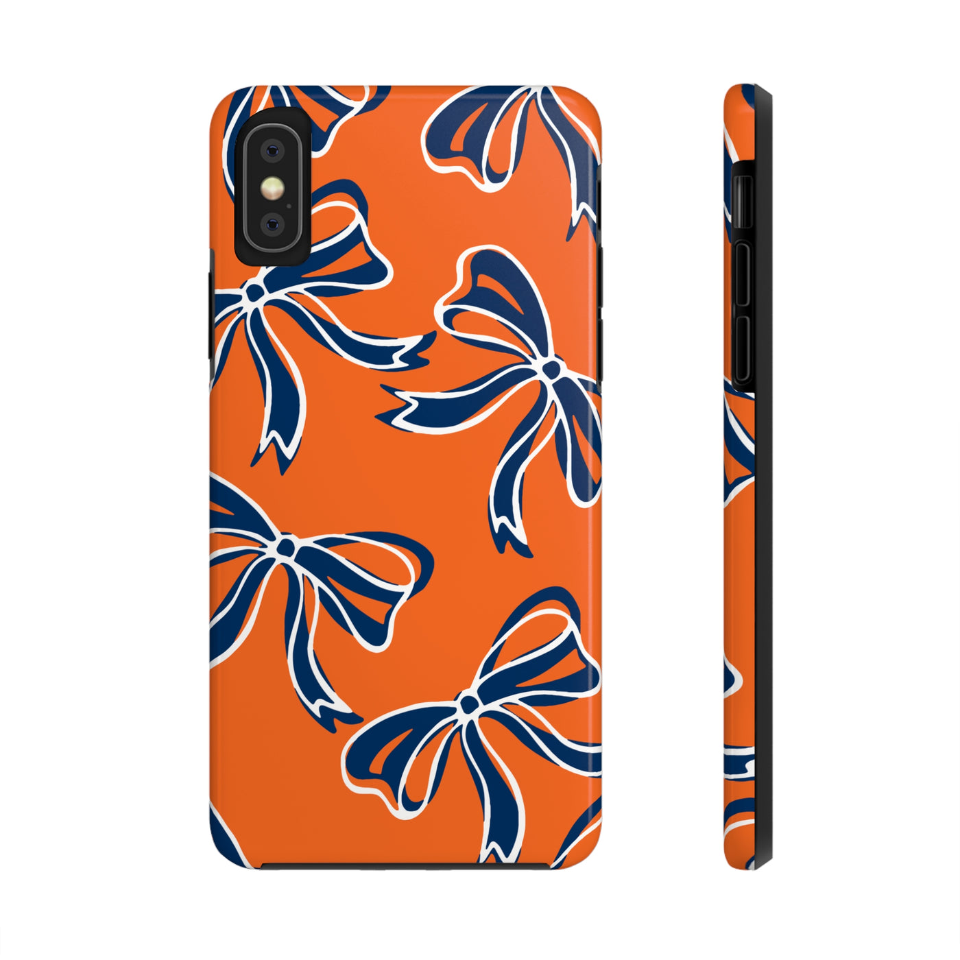 Trendy Bow Phone Case, Bed Party Bow Iphone case, Bow Phone Case, Bow Gifts - Syracuse, Auburn, Illinois, Bucknell, UVA, Navy & Orange