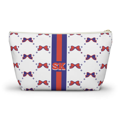 Custom Initial Personalized Bow Makeup Bag - Custom Initial, Makeup Bag, Clemson, Orange & Purple, Personalized, Bow Aesthetic