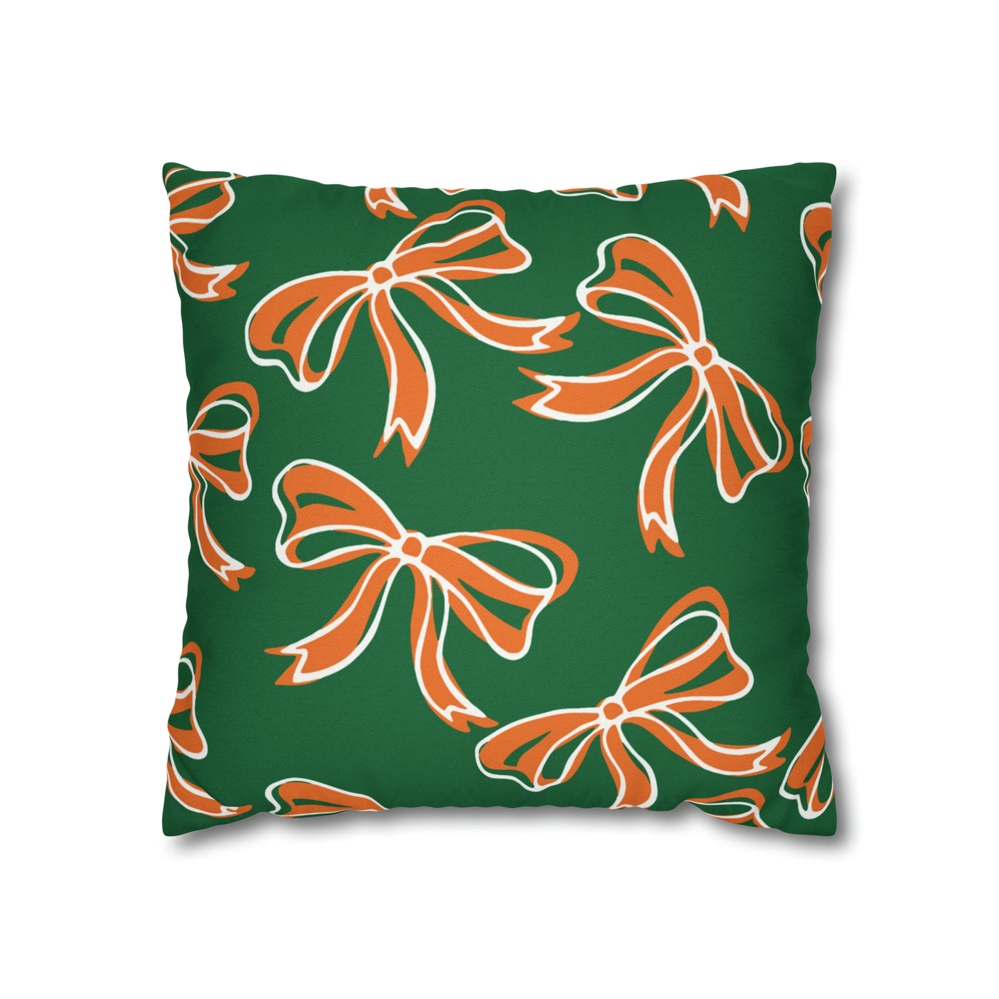 Trendy Bow College Pillow Cover - Dorm Pillow, Graduation Gift,Bed Party Gift,Acceptance Gift,College Gift, Miami Hurricanes, orange & green