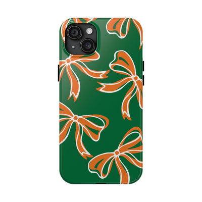 Trendy Bow Phone Case, Bed Party Bow Iphone case, Bow Phone Case, - Miami Hurricanes, 305, Miami, Orange and Green