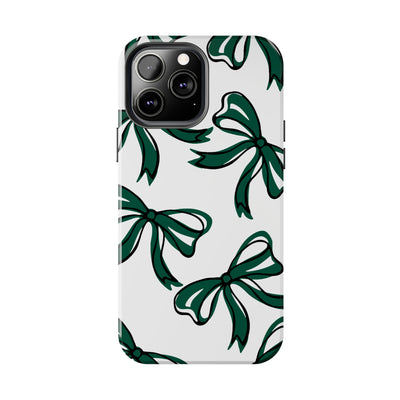 Trendy Bow Phone Case, Bed Party Bow Iphone case, Bow Phone Case, - Michigan State, Spartans, BING, green and white