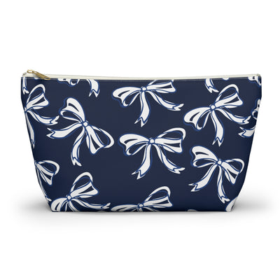 Trendy Bow Makeup Bag - Graduation Gift, Bed Party Gift, Acceptance Gift, College Gift, Blue and White, Penn State, Utah State
