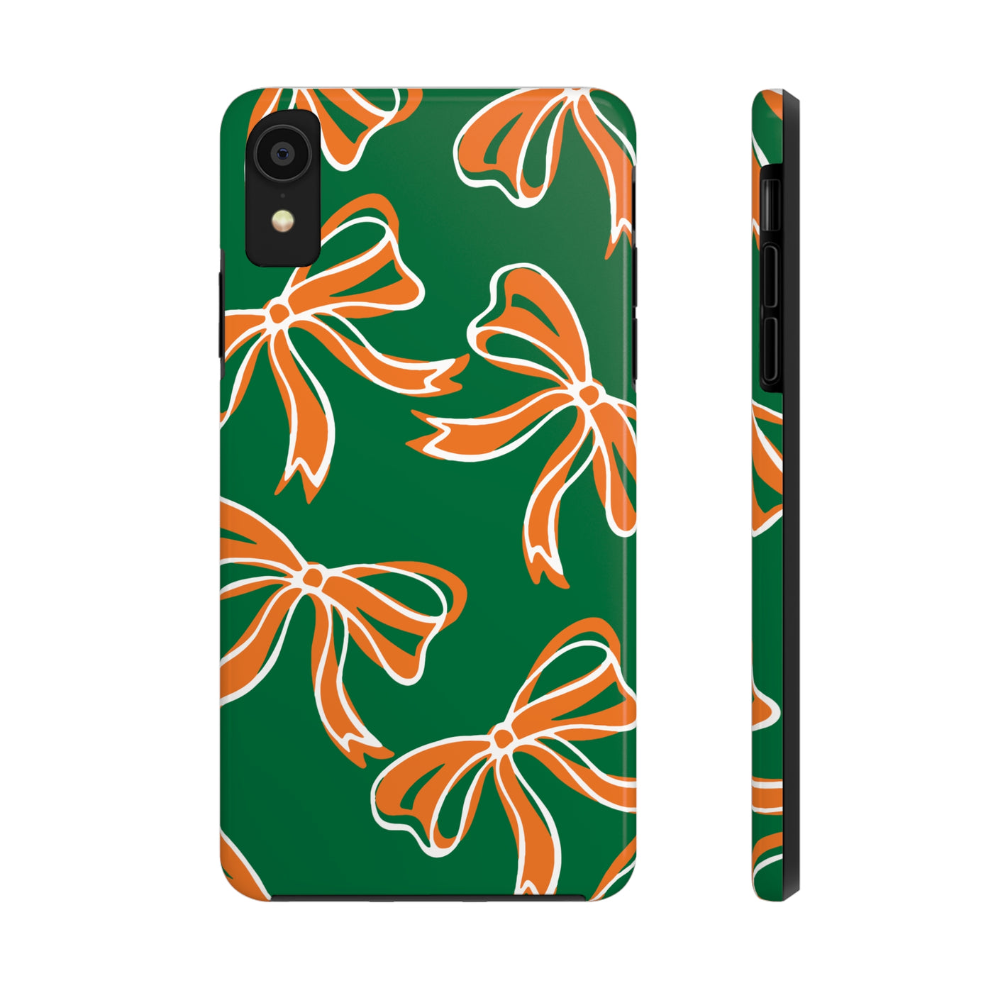 Trendy Bow Phone Case, Bed Party Bow Iphone case, Bow Phone Case, - Miami Hurricanes, 305, Miami, Orange and Green