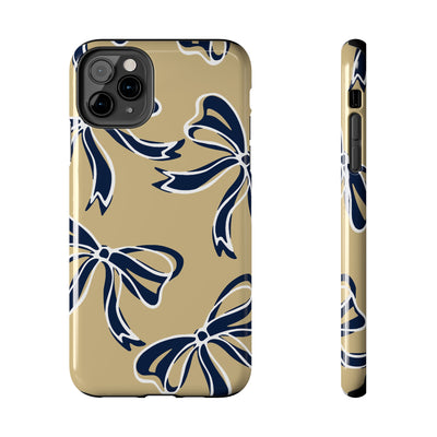 Trendy Bow Phone Case, Bed Party Bow Iphone case, Bow Phone Case, College Case, Bow Gifts, Navy and Gold, GW University, Bow Aesthetic