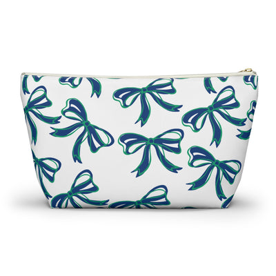 Trendy Bow Makeup Bag - Graduation Gift, Bed Party Gift, Acceptance Gift, College Gift, FGCU, Florida Gulf Coast, Blue and Green