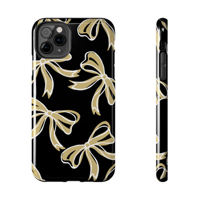 Trendy Bow Phone Case, Bed Party Bow Iphone case, Bow Phone Case, - Black and Gold, UC Boulder, UCF, Wake Forest