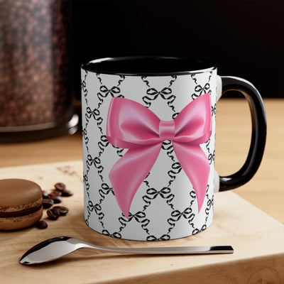 11oz Coquette Black with Pink Bow Ceramic Mug