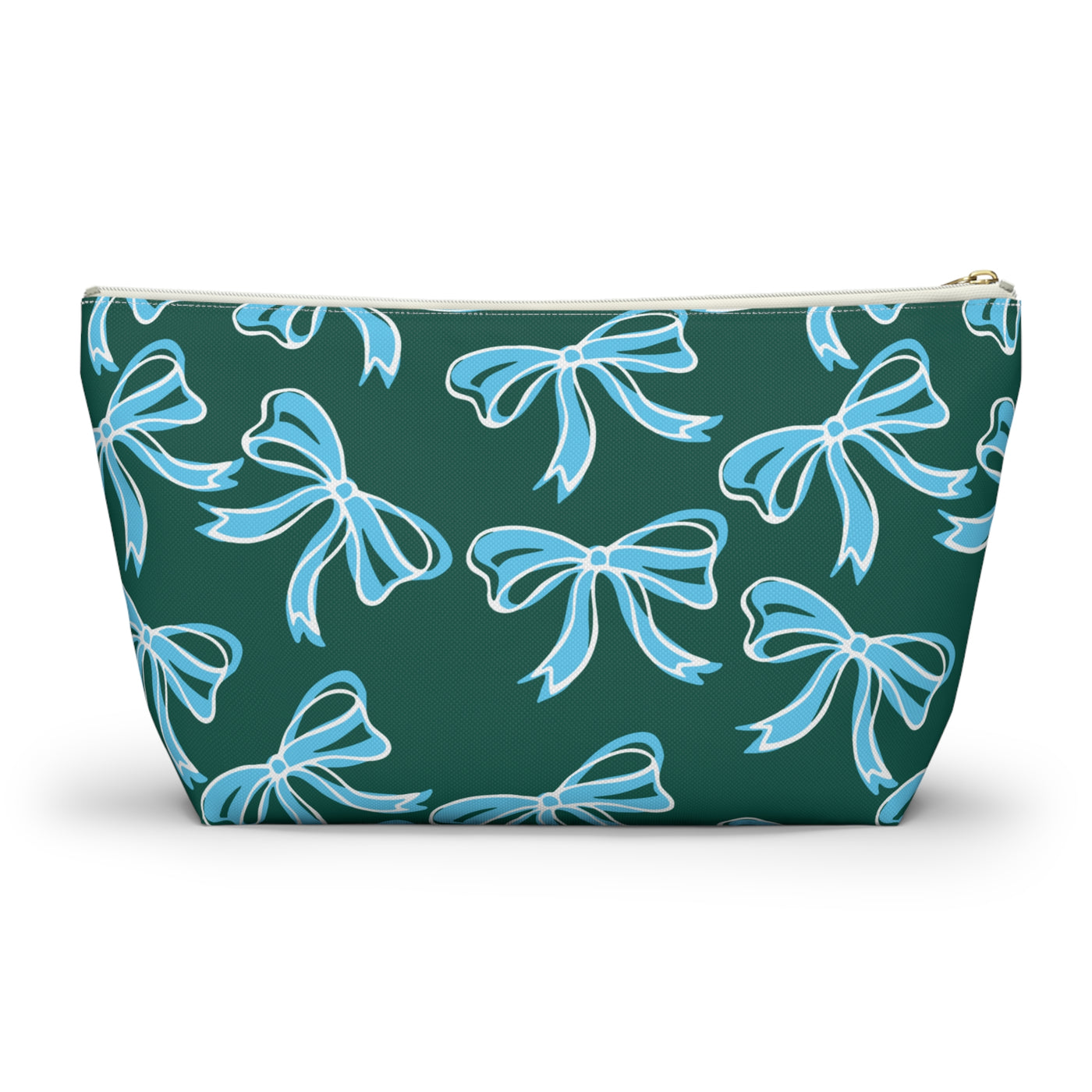 Trendy Bow Makeup Bag - Graduation Gift, Bed Party Gift, Acceptance Gift, College Gift, Tulane, Blue and Green