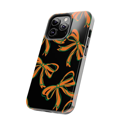 Trendy Bow Phone Case, Bed Party Bow Iphone case, Bow Phone Case, - Miami Hurricanes, 305, Miami, Orange and Green