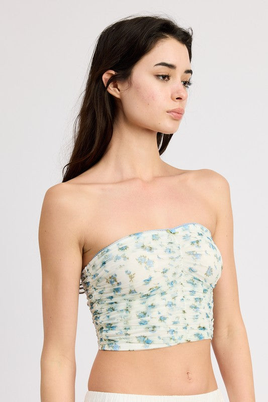 FLORAL PRINT SHIRRED TUBE TOP