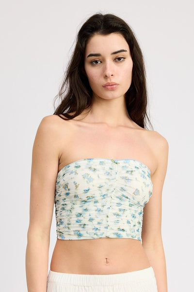 FLORAL PRINT SHIRRED TUBE TOP