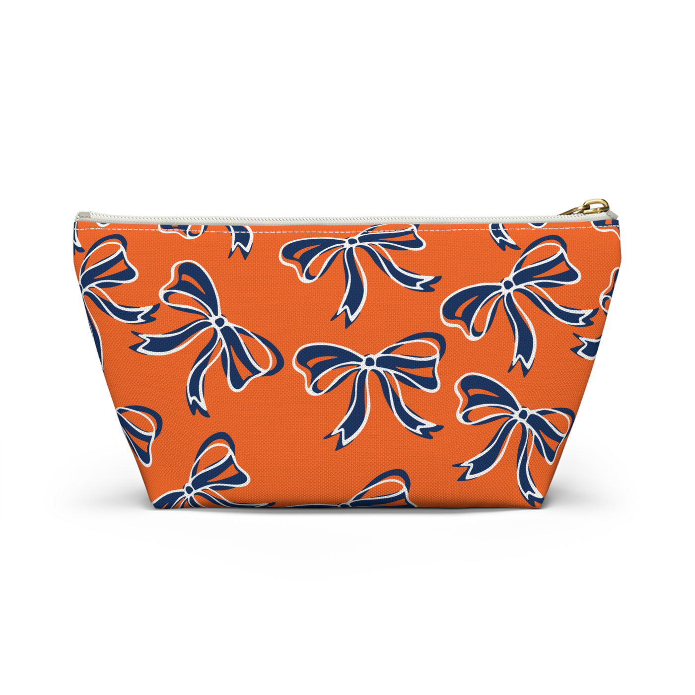 Trendy Bed Party Bow Makeup Bags - Navy & Orange, Bows, Navy Bow, Orange Bow, Bow Gift, Bows - Syracuse, UVA, Bucknell, Auburn, Bow gifts