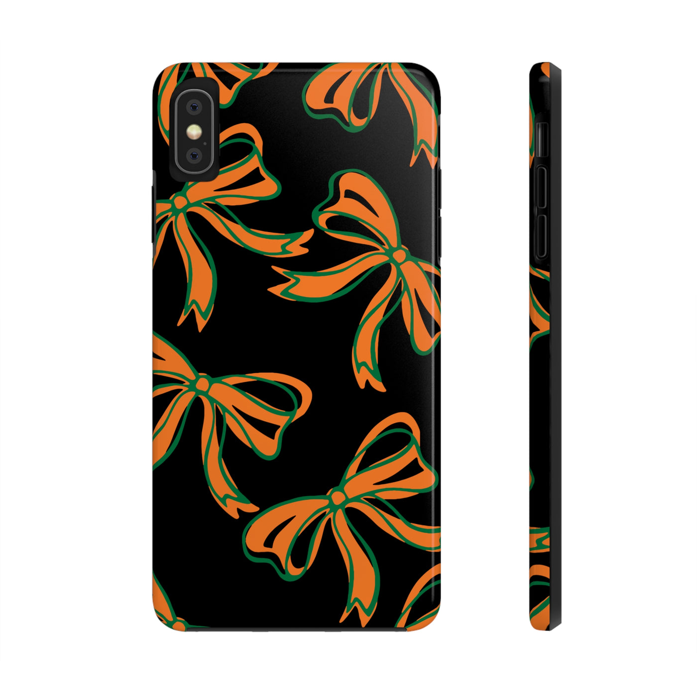 Trendy Bow Phone Case, Bed Party Bow Iphone case, Bow Phone Case, - Miami Hurricanes, 305, Miami, Orange and Green