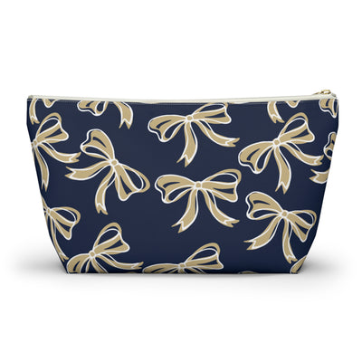 Trendy Bow Makeup Bag - Graduation Gift, Bed Party Gift, Acceptance Gift, College Gift, Navy and Gold, GW University, Bow Aesthetic