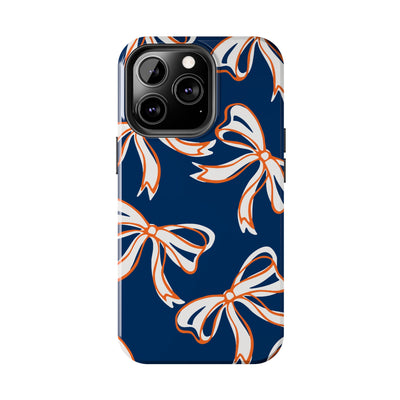 Trendy Bow Phone Case, Bed Party Bow Iphone case, Bow Phone Case, Bow Gifts - Syracuse, Auburn, Illinois, Bucknell, UVA, Navy & Orange