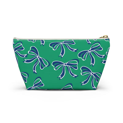 Trendy Bow Makeup Bag - Graduation Gift, Bed Party Gift, Acceptance Gift, College Gift, FGCU, Florida Gulf Coast, Blue and Green