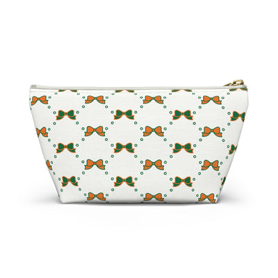 Pretty Little Bow Makeup Bag - Graduation Gift, Bed Party Gift, Acceptance Gift, College Gift, Bow Aesthetic, Miami Canes, Orange & Green