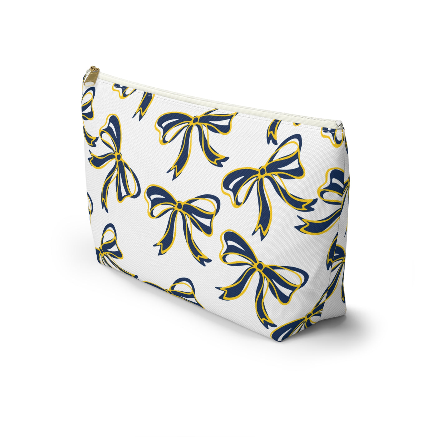 Trendy Bow Makeup Bag - Graduation Gift, Bed Party Gift, Acceptance Gift, College Gift, Michigan Wolverines, Navy & Maize,