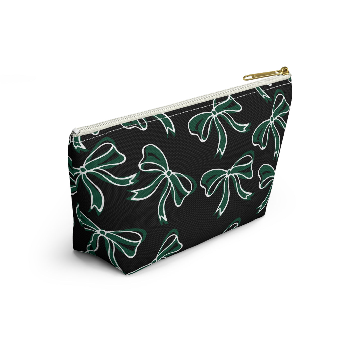 Trendy Bow Makeup Bag - Graduation Gift, Bed Party Gift, Acceptance Gift, College Gift, Michigan State, BING, Green and white, Spartans