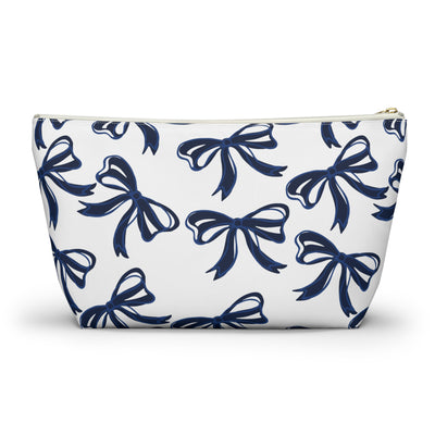 Trendy Bow Makeup Bag - Graduation Gift, Bed Party Gift, Acceptance Gift, College Gift, Blue and White, Penn State, Utah State