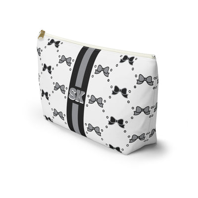 Custom Initial Personalized Bow Makeup Bag - Custom Initial, Makeup Bag, Black and White, Black and Grey, Personalized, Bow Aesthetic