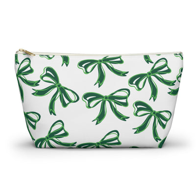 Trendy Bow Makeup Bag - Graduation Gift, Bed Party Gift, Acceptance Gift, College Gift, Binghamton Bearcats, BING, green and white