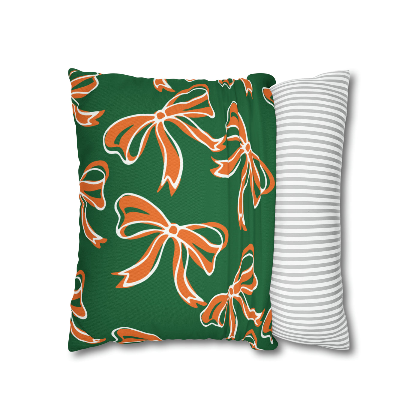 Trendy Bow College Pillow Cover - Dorm Pillow, Graduation Gift,Bed Party Gift,Acceptance Gift,College Gift, Miami Hurricanes, orange & green