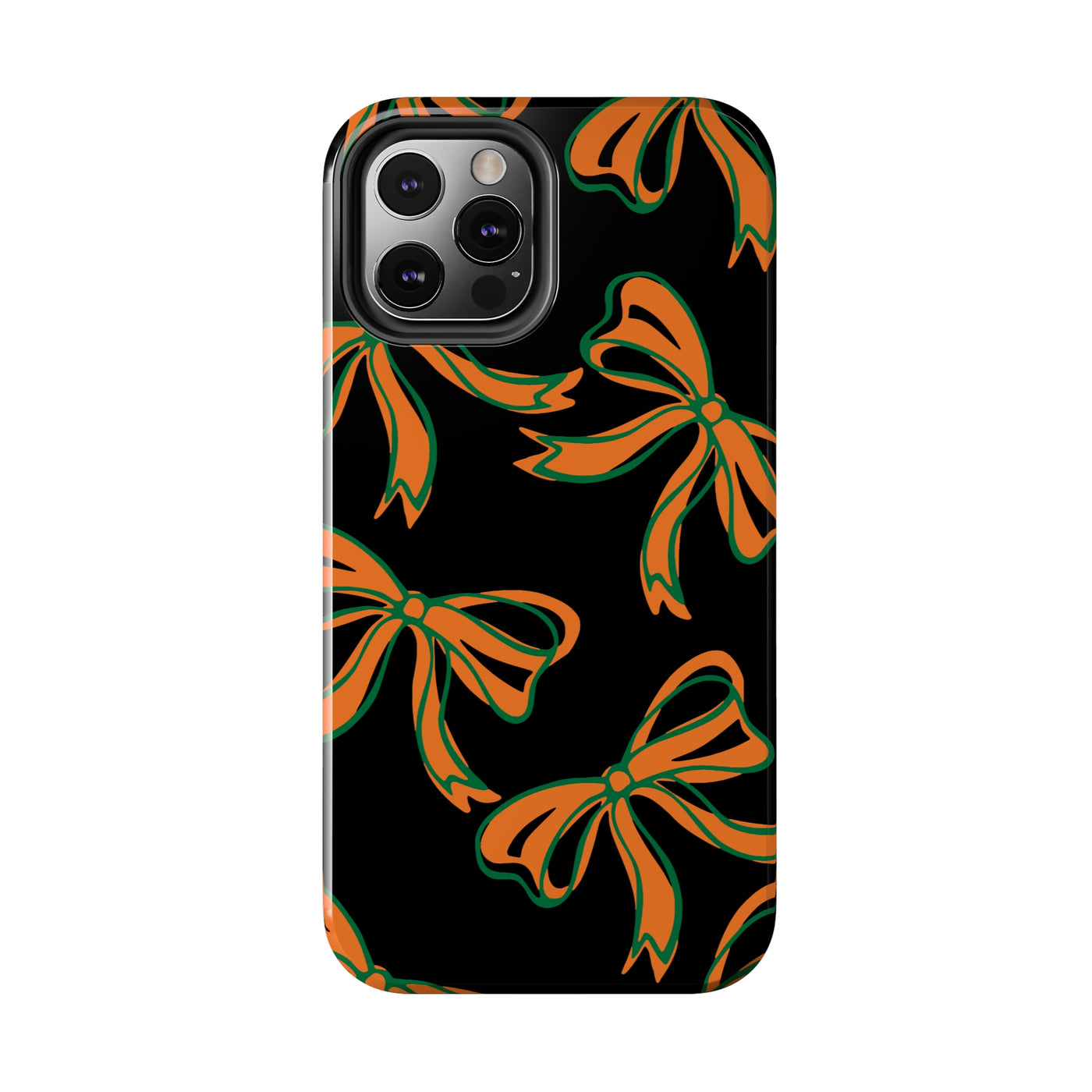 Trendy Bow Phone Case, Bed Party Bow Iphone case, Bow Phone Case, - Miami Hurricanes, 305, Miami, Orange and Green