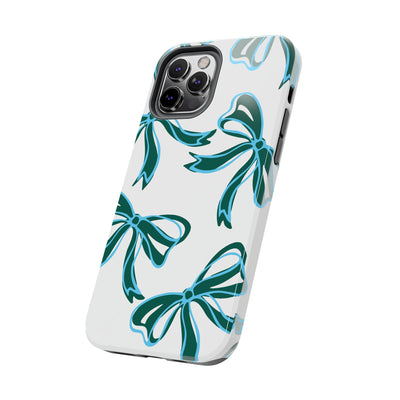 Trendy Bow Phone Case, Bed Party Bow Iphone case, Bow Phone Case, Tulane, Blue and Green, iphone13, iphone 14, roll wave
