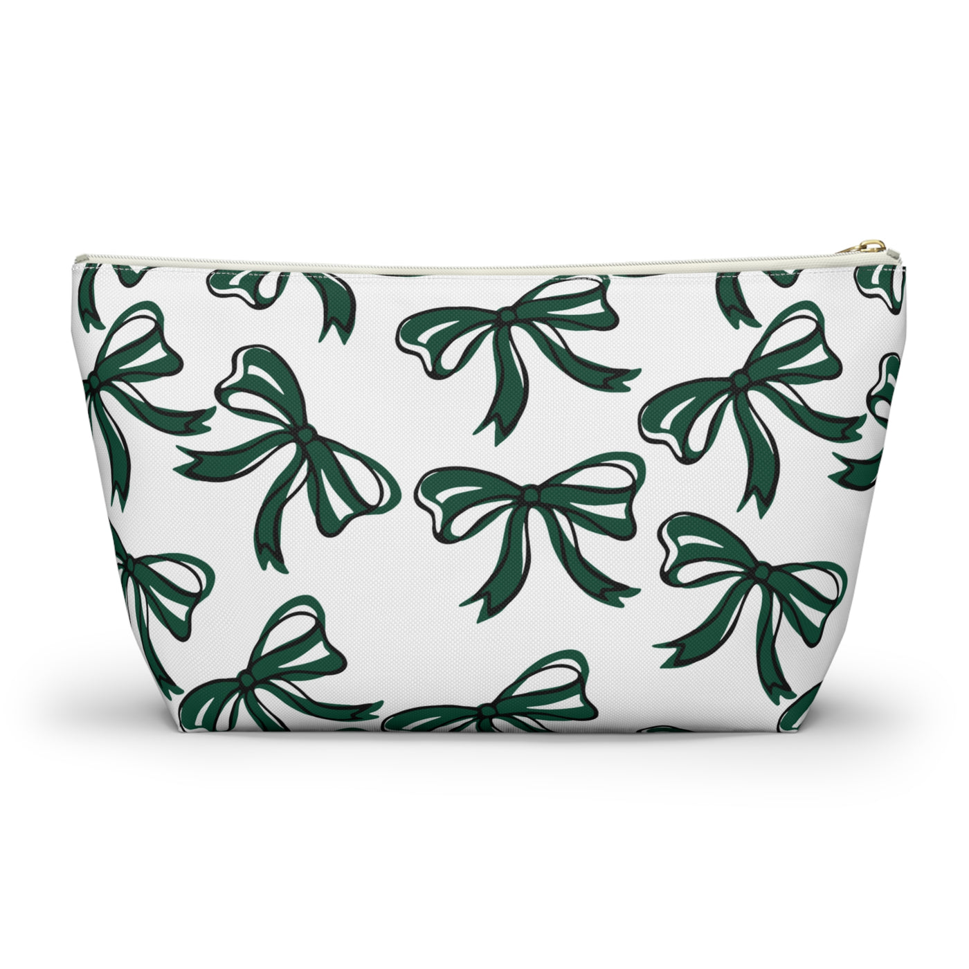 Trendy Bow Makeup Bag - Graduation Gift, Bed Party Gift, Acceptance Gift, College Gift, Michigan State, BING, Green and white, Spartans