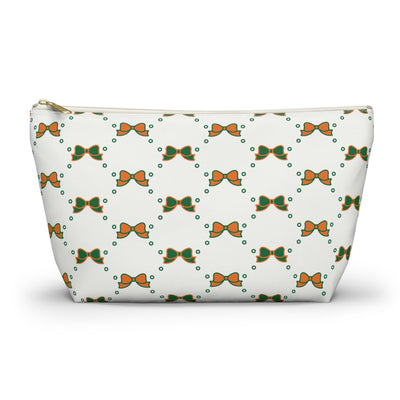 Pretty Little Bow Makeup Bag - Graduation Gift, Bed Party Gift, Acceptance Gift, College Gift, Bow Aesthetic, Miami Canes, Orange & Green