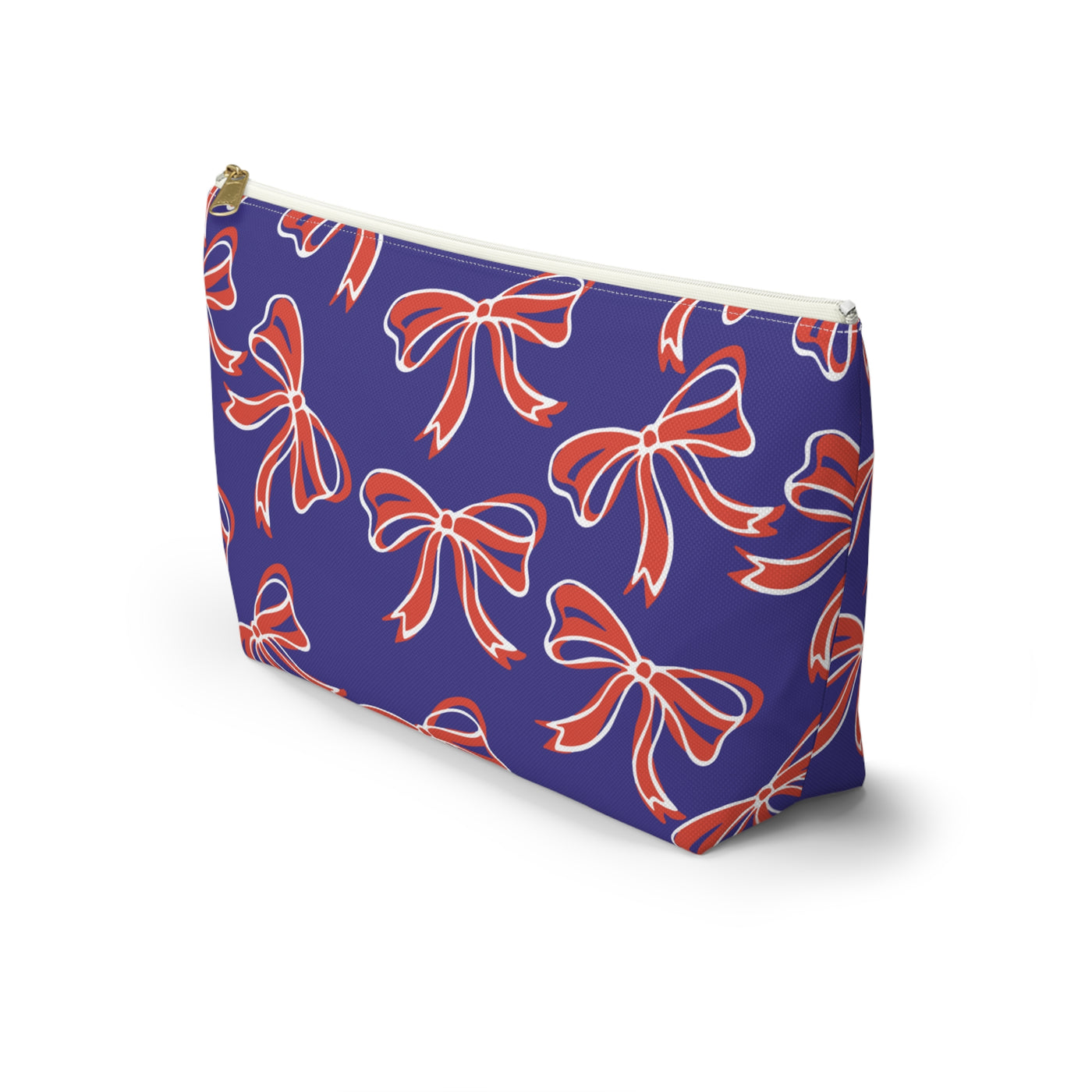 Trendy Bow Makeup Bag - Graduation Gift, Bed Party Gift, Acceptance Gift, College Gift, Clemson, Purple & Orange, Bows,