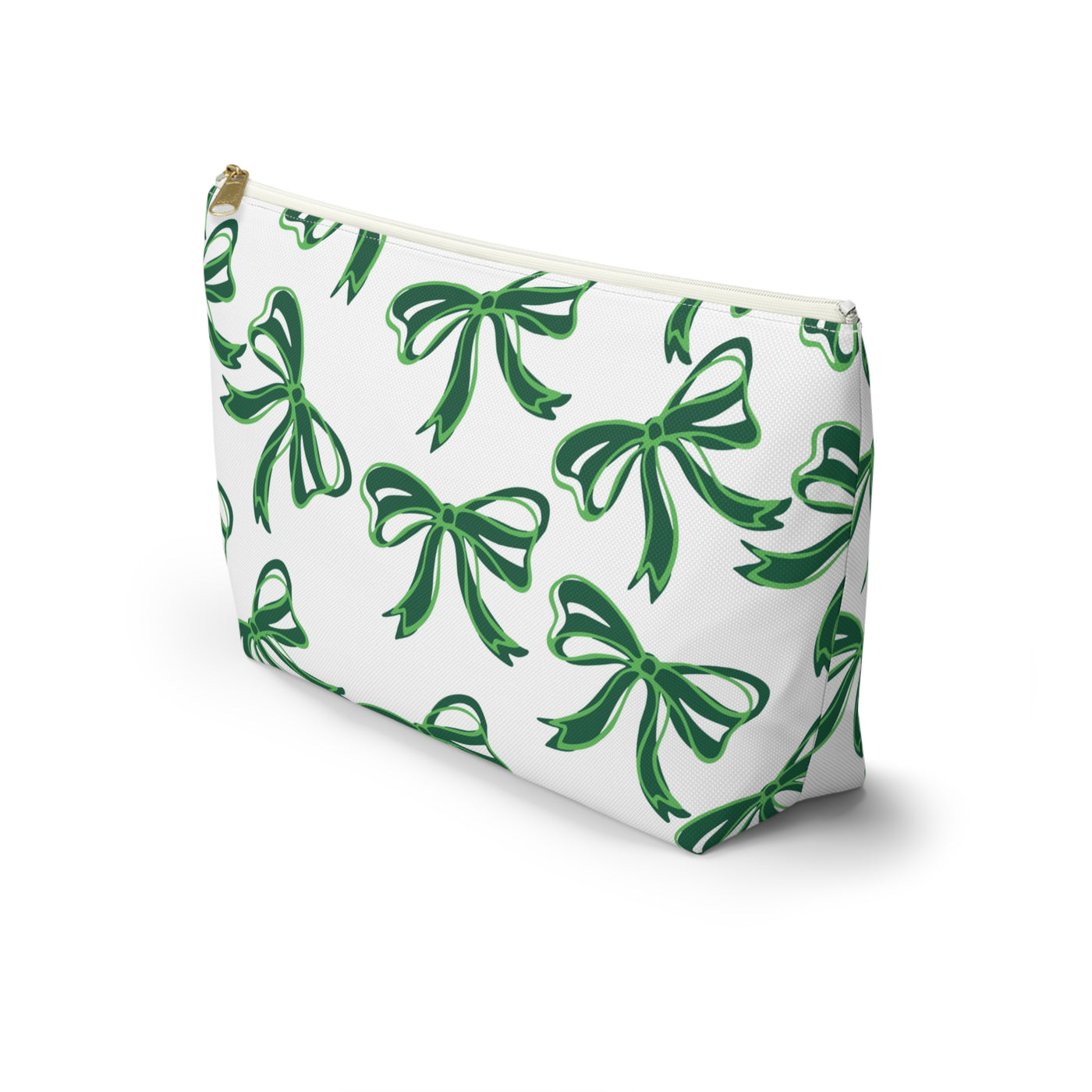 Trendy Bow Makeup Bag - Graduation Gift, Bed Party Gift, Acceptance Gift, College Gift, Binghamton Bearcats, BING, green and white