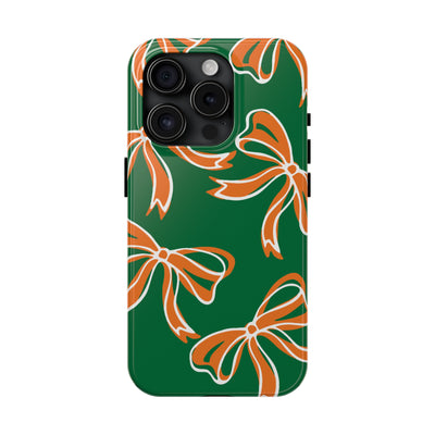 Trendy Bow Phone Case, Bed Party Bow Iphone case, Bow Phone Case, - Miami Hurricanes, 305, Miami, Orange and Green