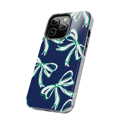 Trendy Bow Phone Case, Bed Party Bow Iphone case, Bow Phone Case, - Notre Dame, green and blue