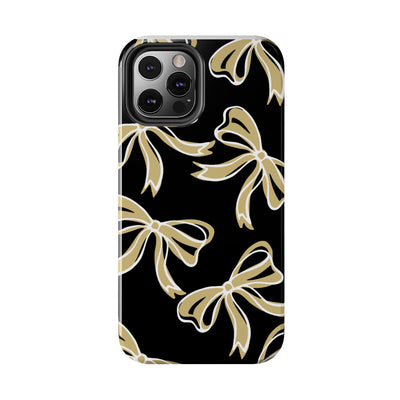 Trendy Bow Phone Case, Bed Party Bow Iphone case, Bow Phone Case, - Black and Gold, UC Boulder, UCF, Wake Forest