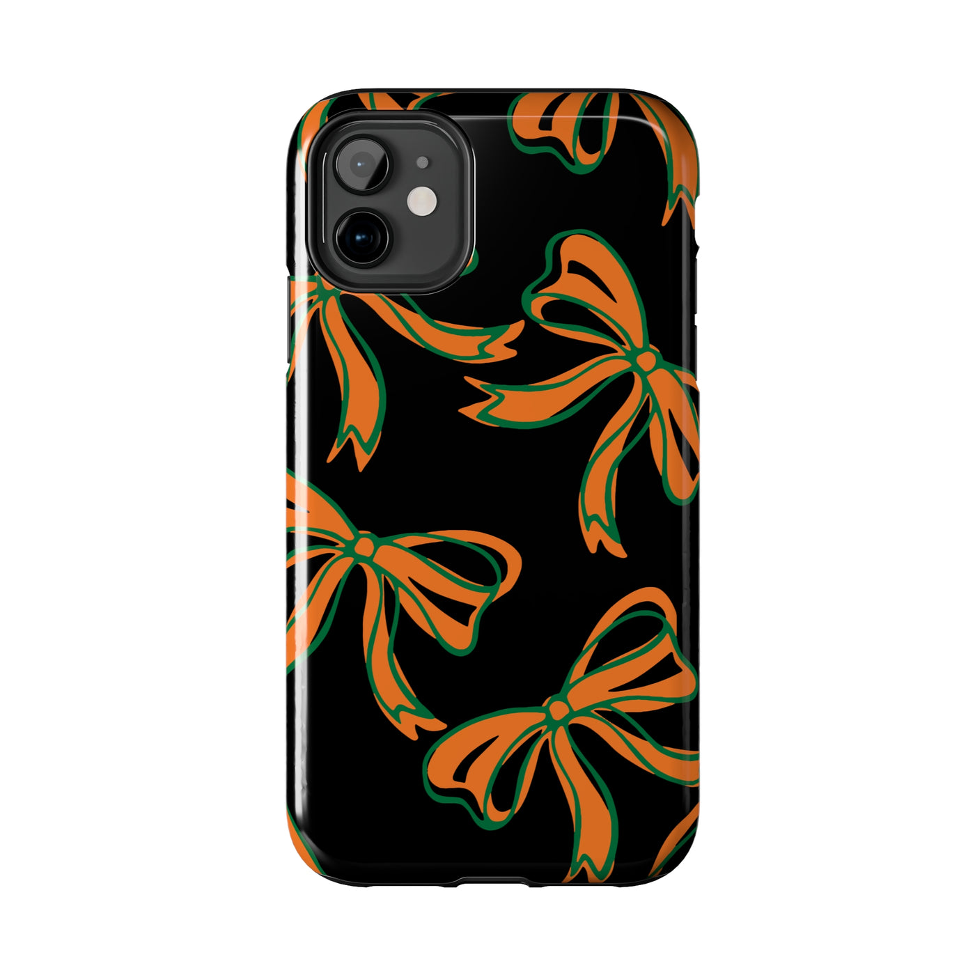 Trendy Bow Phone Case, Bed Party Bow Iphone case, Bow Phone Case, - Miami Hurricanes, 305, Miami, Orange and Green