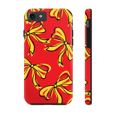 Trendy Bow Phone Case, Bed Party Bow Iphone case, Bow Phone Case, College Case, Bow Gift - Maryland, Terps, Terrapins, UMD, Red Gold & Black