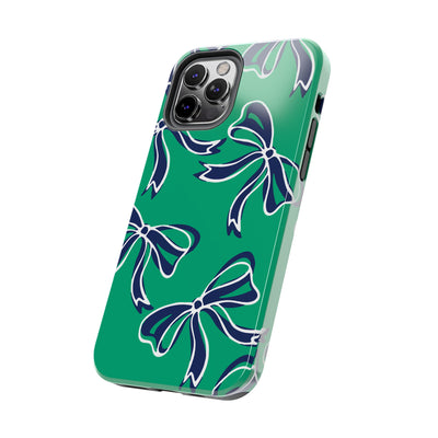 Trendy Bow Phone Case, Bed Party Bow Iphone case, Bow Phone Case, - Notre Dame, green and blue